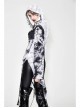 Punk Tassel Braid Hood Black Tie-Dyed White Jersey Worn Out Asymmetrical Coat