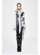 Punk Tassel Braid Hood Black Tie-Dyed White Jersey Worn Out Asymmetrical Coat