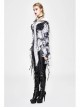 Punk Tassel Braid Hood Black Tie-Dyed White Jersey Worn Out Asymmetrical Coat