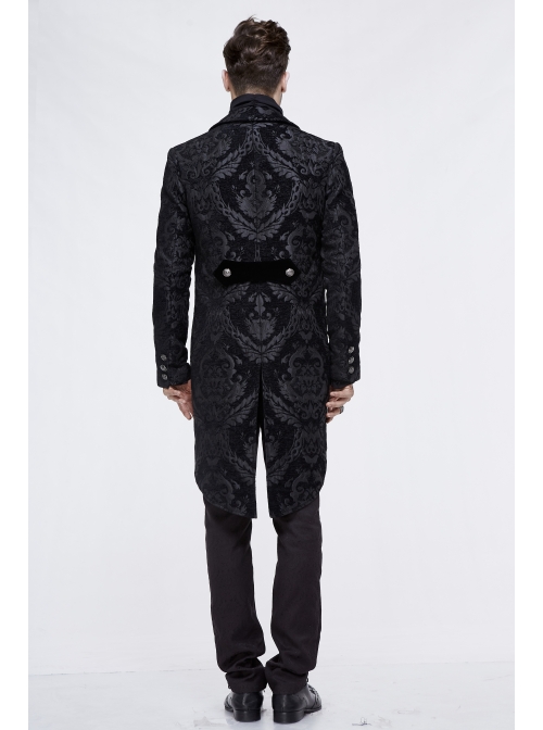 Gothic Thick Black Jacquard Split Design Basic Dress Coat