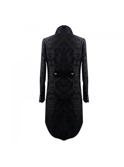 Gothic Thick Black Jacquard Split Design Basic Dress Coat