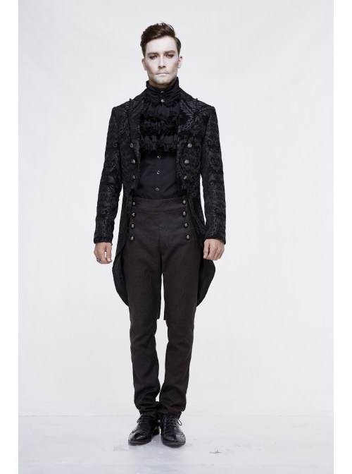 Gothic Thick Black Jacquard Split Design Basic Dress Coat
