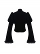 Gothic Vintage-Carved Hook Clasp Big Stand V-Collar Rabbit Hair Lace Cuff Black Jacquard Weft Velveteen Long Men Coat
