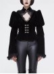 Gothic Vintage-Carved Hook Clasp Big Stand V-Collar Rabbit Hair Lace Cuff Black Jacquard Weft Velveteen Long Men Coat