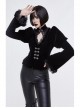 Gothic Vintage-Carved Hook Clasp Big Stand V-Collar Rabbit Hair Lace Cuff Black Jacquard Weft Velveteen Long Men Coat