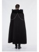Gothic Metal Chain Decorated Black Jacquard Woolen Hooded Fur Collar Cloak