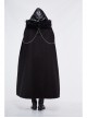 Gothic Metal Chain Decorated Black Jacquard Woolen Hooded Fur Collar Cloak