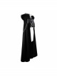 Gothic Metal Chain Decorated Black Jacquard Woolen Hooded Fur Collar Cloak