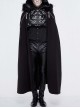 Gothic Metal Chain Decorated Black Jacquard Woolen Hooded Fur Collar Cloak