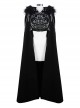 Gothic Metal Chain Decorated Black Jacquard Woolen Hooded Fur Collar Cloak
