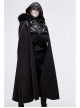 Gothic Metal Chain Decorated Black Jacquard Woolen Hooded Fur Collar Cloak
