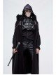 Gothic Metal Chain Decorated Black Jacquard Woolen Hooded Fur Collar Cloak