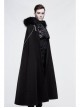 Gothic Metal Chain Decorated Black Jacquard Woolen Hooded Fur Collar Cloak
