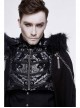 Gothic Metal Chain Decorated Black Jacquard Woolen Hooded Fur Collar Cloak