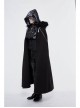 Gothic Metal Chain Decorated Black Jacquard Woolen Hooded Fur Collar Cloak