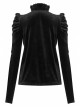 High Collar Bow Lace-Up Frill Long Sleeve Mesh Black Gothic Velvet Blouse