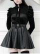 High Collar Bow Lace-Up Frill Long Sleeve Mesh Black Gothic Velvet Blouse