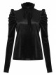 High Collar Bow Lace-Up Frill Long Sleeve Mesh Black Gothic Velvet Blouse