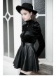 High Collar Bow Lace-Up Frill Long Sleeve Mesh Black Gothic Velvet Blouse