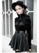 High Collar Bow Lace-Up Frill Long Sleeve Mesh Black Gothic Velvet Blouse