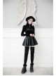 High Collar Bow Lace-Up Frill Long Sleeve Mesh Black Gothic Velvet Blouse