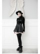 High Collar Bow Lace-Up Frill Long Sleeve Mesh Black Gothic Velvet Blouse