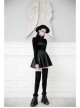 High Collar Bow Lace-Up Frill Long Sleeve Mesh Black Gothic Velvet Blouse