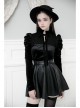 High Collar Bow Lace-Up Frill Long Sleeve Mesh Black Gothic Velvet Blouse