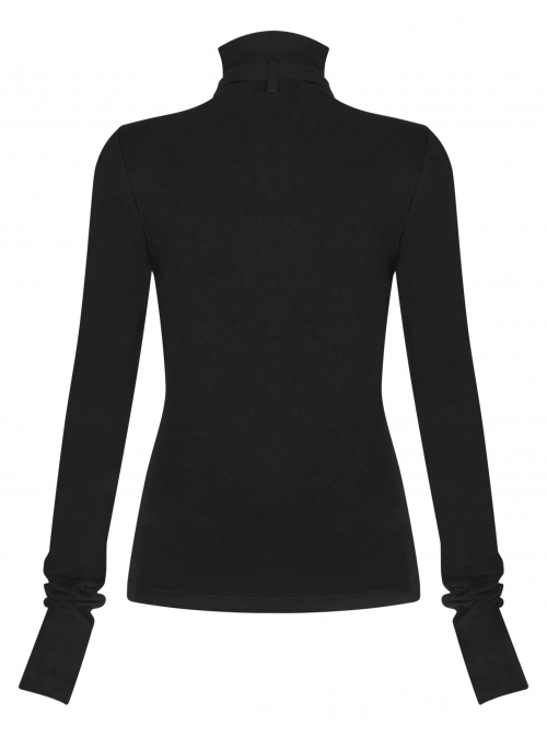 High Collar Chest Cross Hasp Long Sleeve Finger Holes Cuff Black Tight Punk T-Shirt