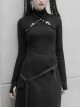 High Collar Chest Cross Hasp Long Sleeve Finger Holes Cuff Black Tight Punk T-Shirt