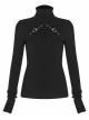 High Collar Chest Cross Hasp Long Sleeve Finger Holes Cuff Black Tight Punk T-Shirt