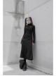 High Collar Chest Cross Hasp Long Sleeve Finger Holes Cuff Black Tight Punk T-Shirt
