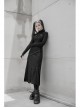 High Collar Chest Cross Hasp Long Sleeve Finger Holes Cuff Black Tight Punk T-Shirt