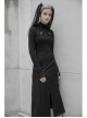 High Collar Chest Cross Hasp Long Sleeve Finger Holes Cuff Black Tight Punk T-Shirt