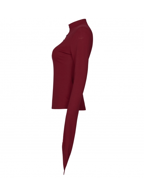 Small High Collar Neck Oblique Flap Shoulder Pad Sharp Horn Sleeve Red Punk T-Shirt