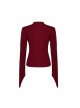 Small High Collar Neck Oblique Flap Shoulder Pad Sharp Horn Sleeve Red Punk T-Shirt