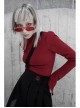 Small High Collar Neck Oblique Flap Shoulder Pad Sharp Horn Sleeve Red Punk T-Shirt