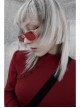 Small High Collar Neck Oblique Flap Shoulder Pad Sharp Horn Sleeve Red Punk T-Shirt