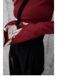 Small High Collar Neck Oblique Flap Shoulder Pad Sharp Horn Sleeve Red Punk T-Shirt
