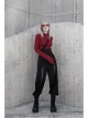 Small High Collar Neck Oblique Flap Shoulder Pad Sharp Horn Sleeve Red Punk T-Shirt
