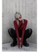 Small High Collar Neck Oblique Flap Shoulder Pad Sharp Horn Sleeve Red Punk T-Shirt