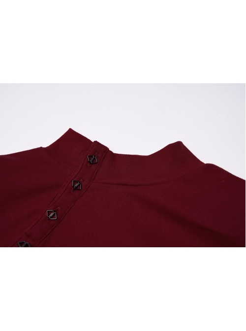 Small High Collar Neck Oblique Flap Shoulder Pad Sharp Horn Sleeve Red Punk T-Shirt