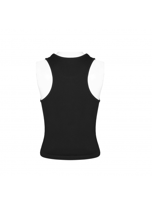 Round Collar Printed Black Punk Tight Vest
