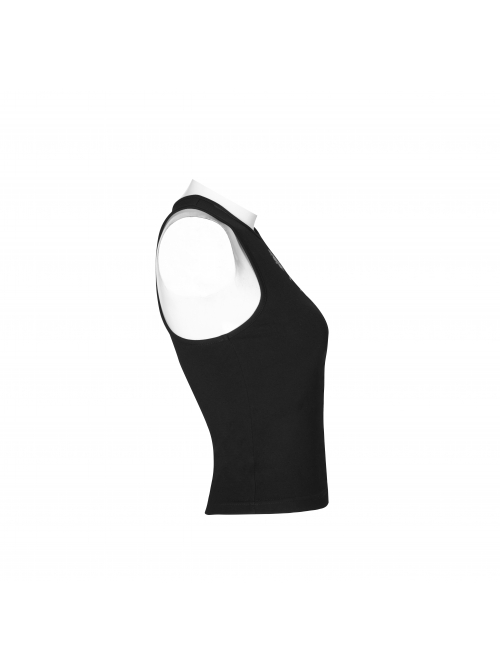 Round Collar Printed Black Punk Tight Vest