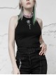 Round Collar Printed Black Punk Tight Vest