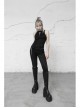 Round Collar Printed Black Punk Tight Vest
