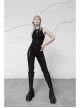 Round Collar Printed Black Punk Tight Vest