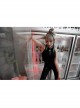 Round Collar Printed Black Punk Tight Vest