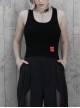 Black Back Cross Strap Side National Wind Seal Logo Printed Punk Vest