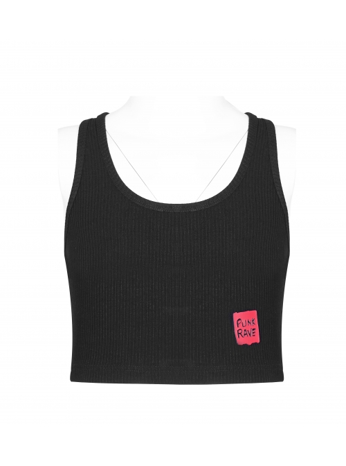 Black Back Cross Strap Side National Wind Seal Logo Printed Punk Vest